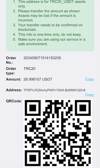 ✒️Step 3: open the crypto wallet and select USDT payment to scan the QR code.