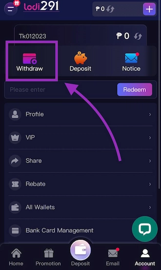 ✒️Step 1: Select the “Withdraw” option.